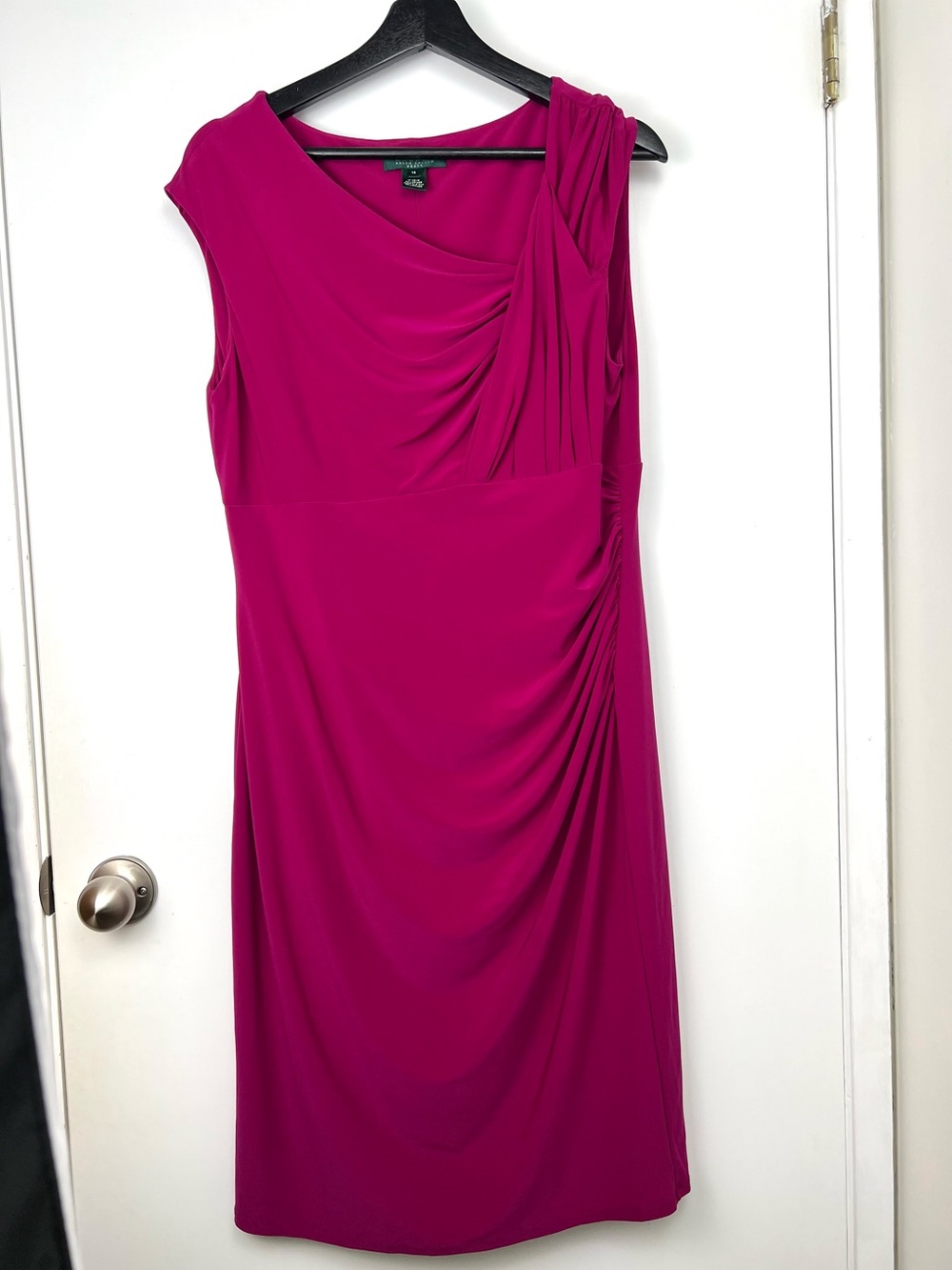 Lauren Ralph Lauren Fuchsia Draped Front Midi Dress size 14 Stretch Feminine